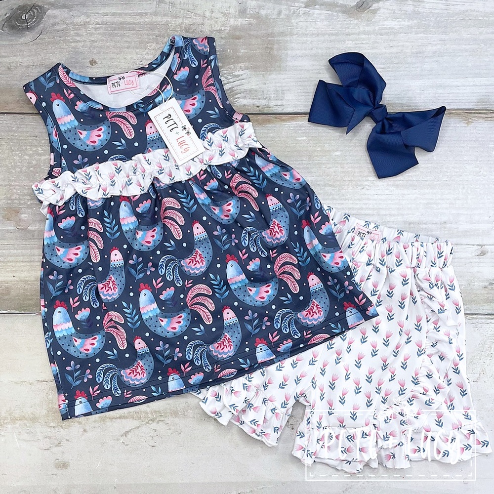 Pete & Lucy 2 piece set in Cluck, Cluck, Cutie